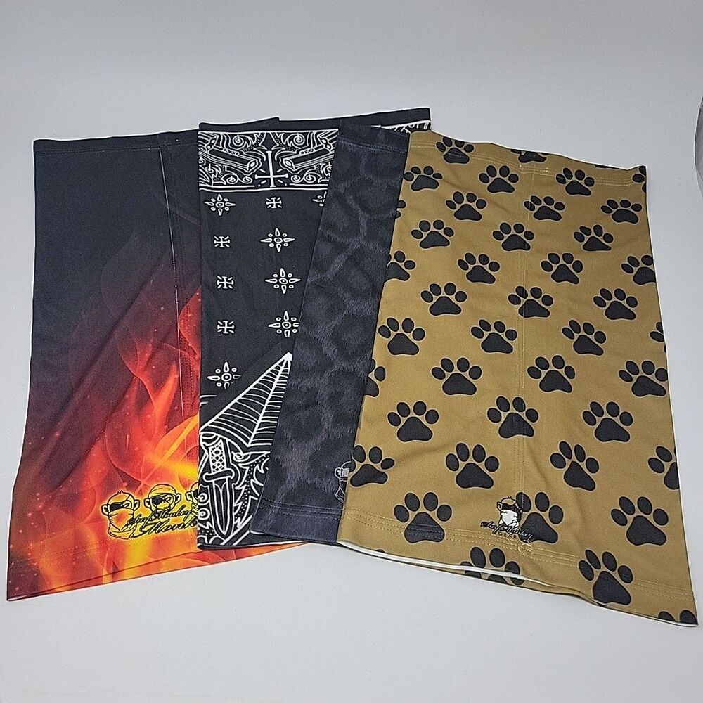 Gaiter Face Mask Lot 4 Surf monkey Gear Neck Paw Print Flames One Size